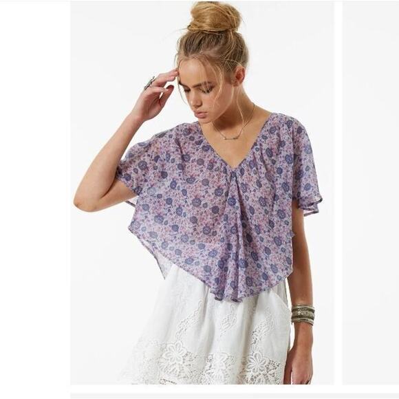 Spell Tops - Spell & The Gypsy Sz L Kombi Flutter Top Floral Lavender Purple Blouse
